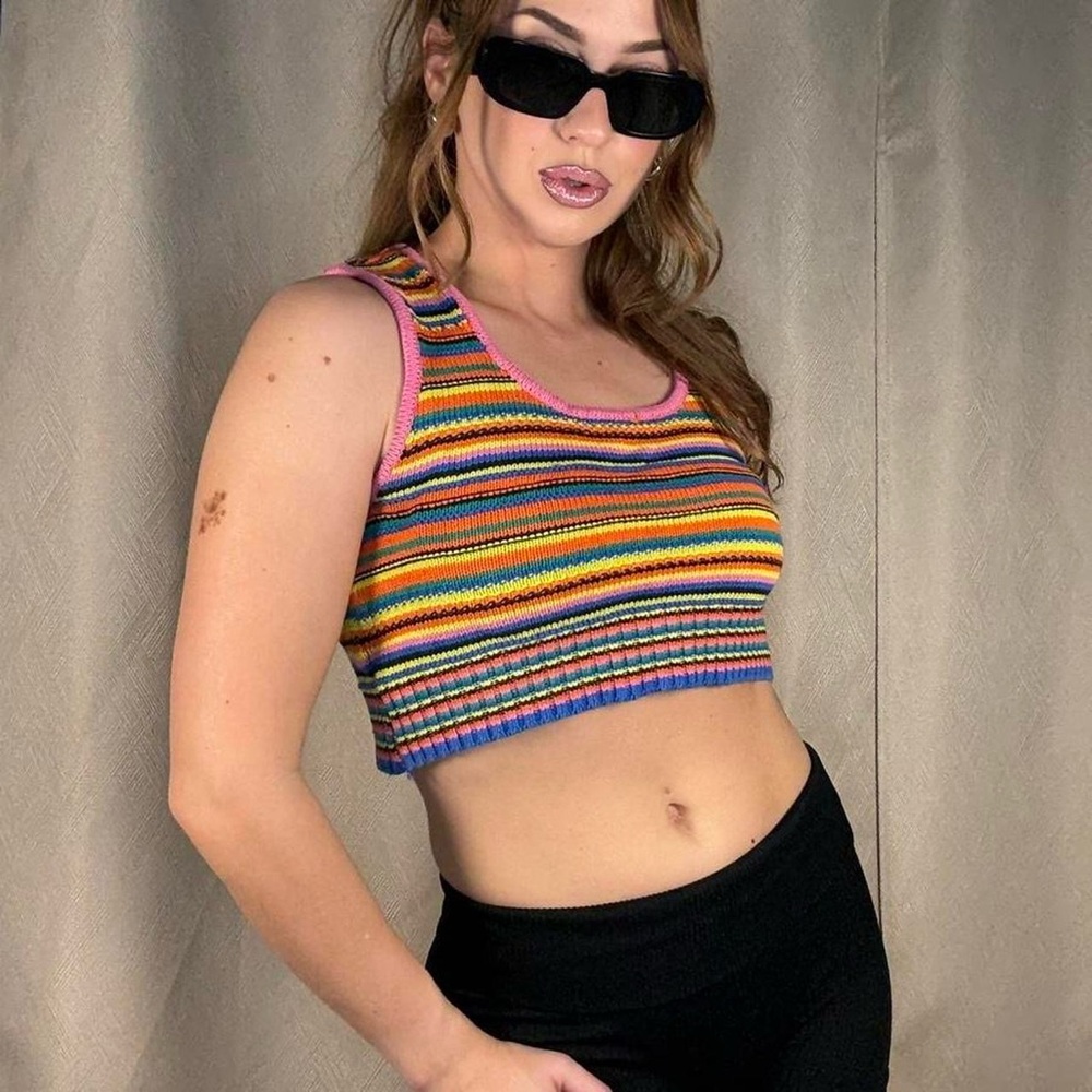 Forever 21 Colorful Striped Knit Crop Top